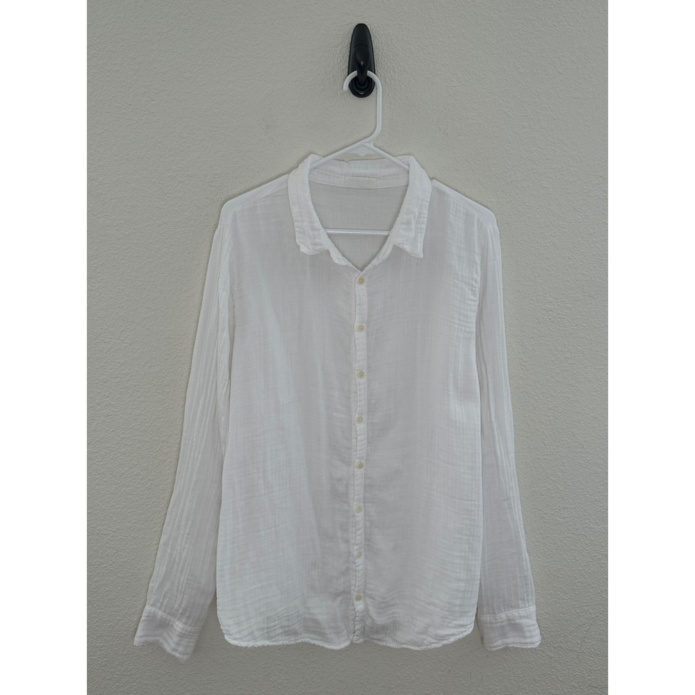 CP Shades Button Down Shirt Blouse White Cotton Gauze Long Sleeve Large Coastal